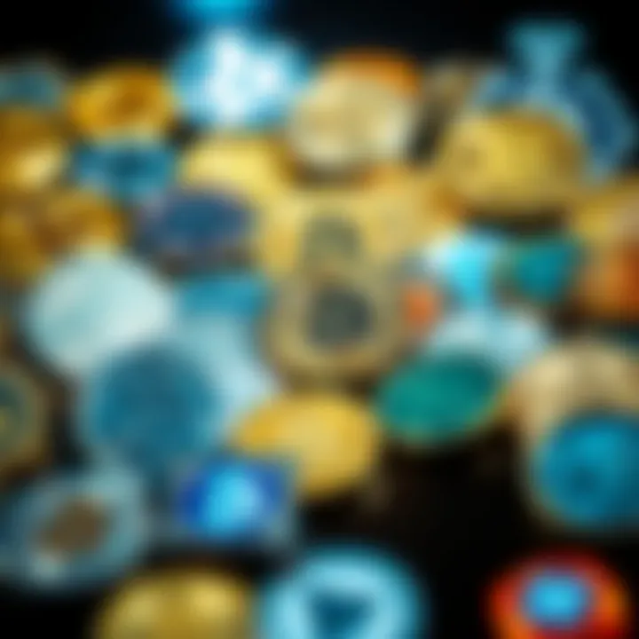 Diverse cryptocurrencies on display