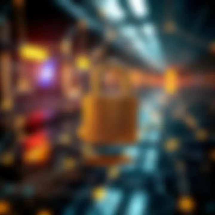 A secure transaction on a blockchain network symbolized by a lock